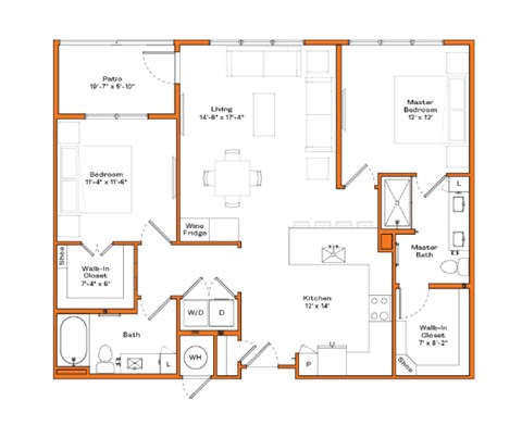 Floor plan for 2 beds, 2 baths, 1189 sqft